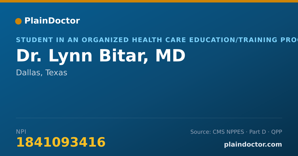 Shareable card for Lynn Bitar, MD - Student in an Organized Health Care Education/Training Program, Dallas, TX