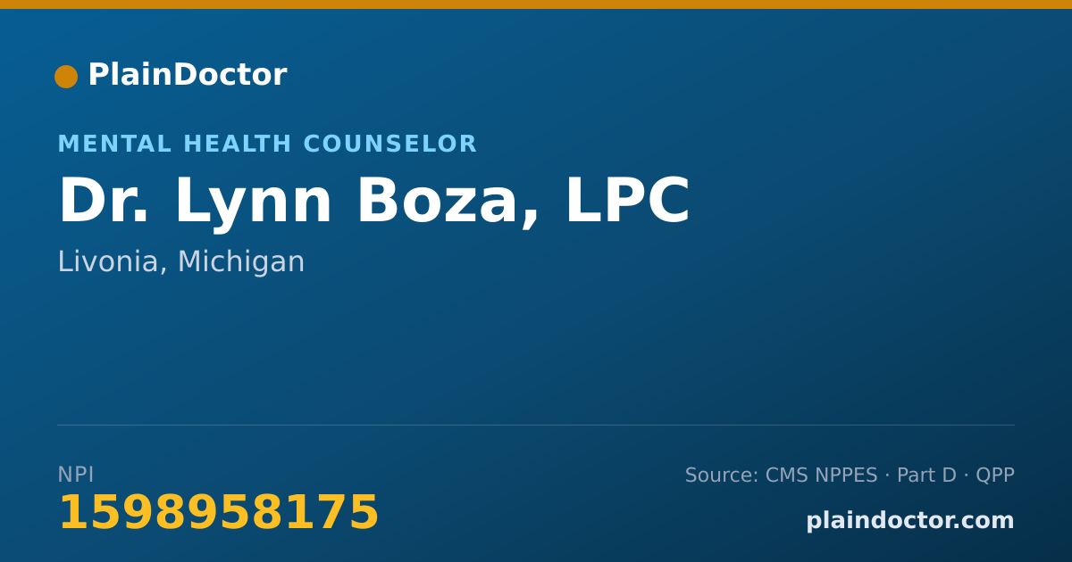 Shareable card for Lynn Boza, LPC - Mental Health Counselor, Livonia, MI