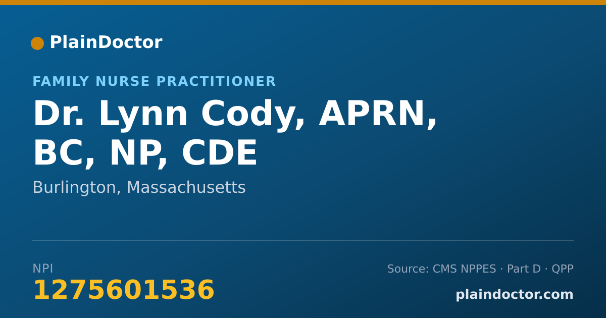 Shareable card for Lynn Cody, APRN, BC, NP, CDE - Family Nurse Practitioner, Burlington, MA