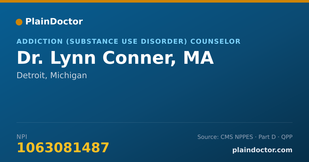 Shareable card for Lynn Conner, MA - Addiction (Substance Use Disorder) Counselor, Detroit, MI