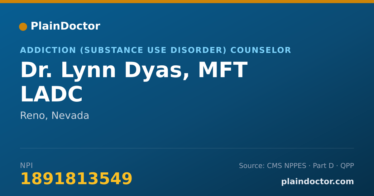 Shareable card for Lynn Dyas, MFT LADC - Addiction (Substance Use Disorder) Counselor, Reno, NV