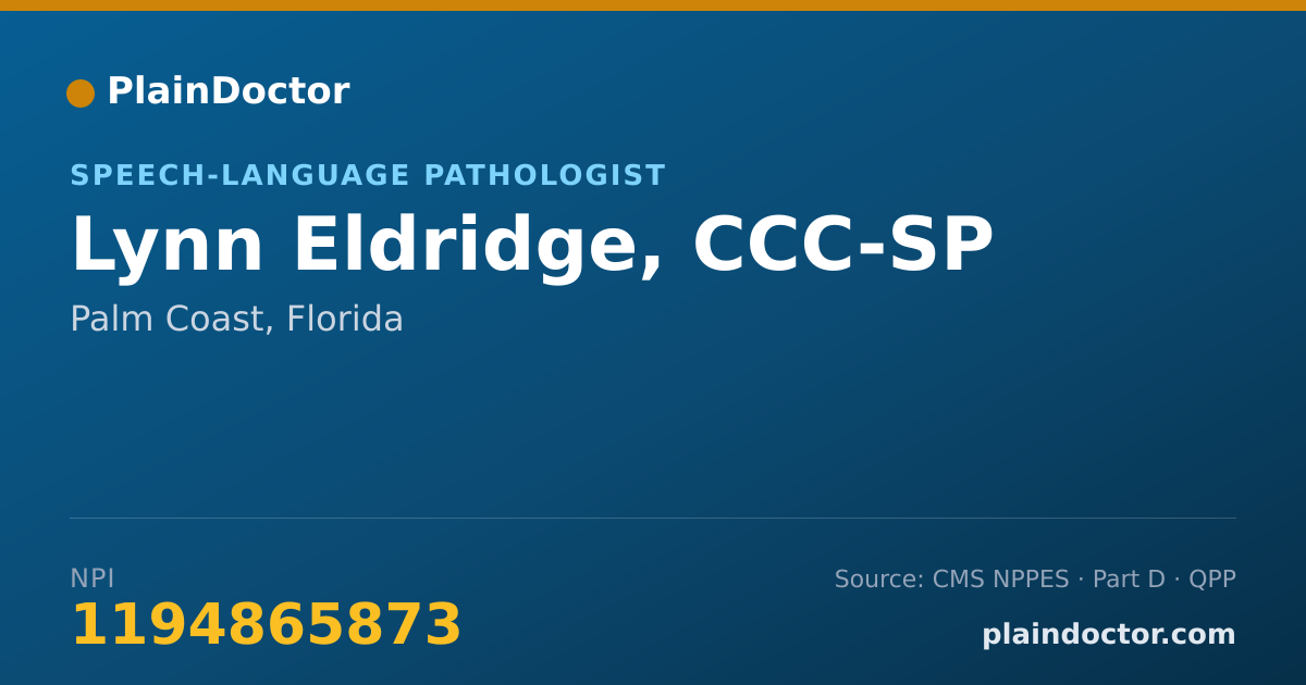 Shareable card for Lynn Eldridge, CCC-SP - Speech-Language Pathologist, Palm Coast, FL
