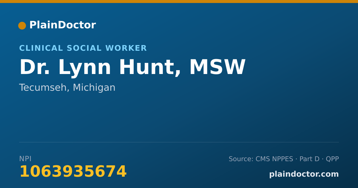 Shareable card for Lynn Hunt, MSW - Clinical Social Worker, Tecumseh, MI
