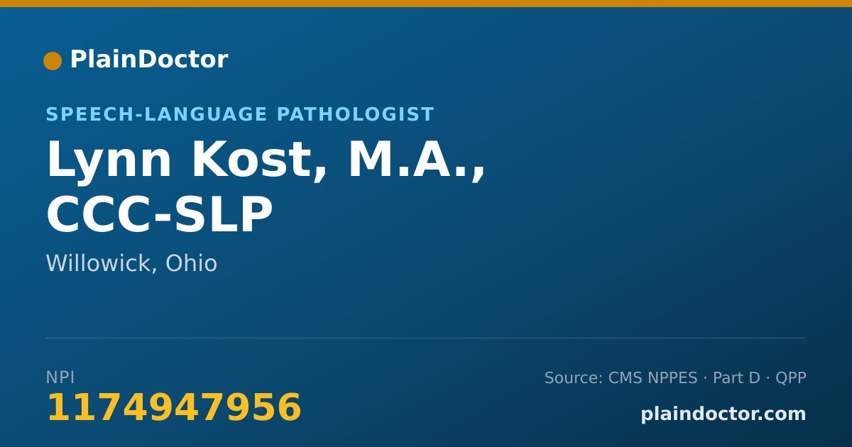 Shareable card for Lynn Kost, M.A., CCC-SLP - Speech-Language Pathologist, Willowick, OH