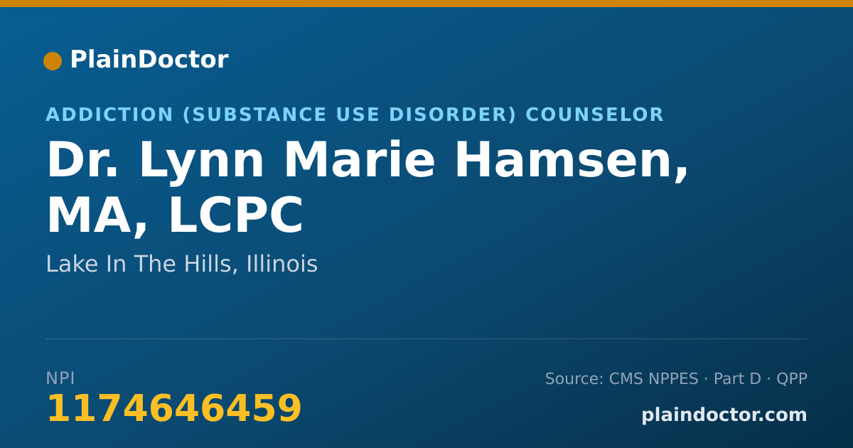Shareable card for Lynn Marie Hamsen, MA, LCPC - Addiction (Substance Use Disorder) Counselor, Lake In The Hills, IL