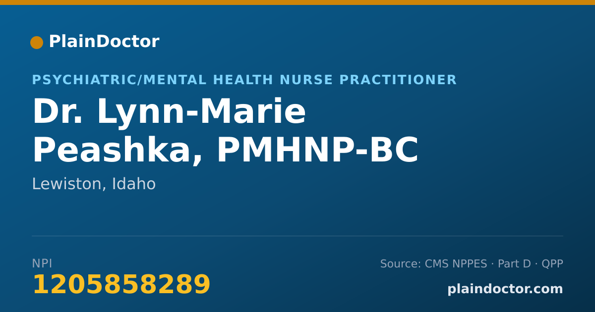 Shareable card for Lynn-Marie Peashka, PMHNP-BC - Psychiatric/Mental Health Nurse Practitioner, Lewiston, ID