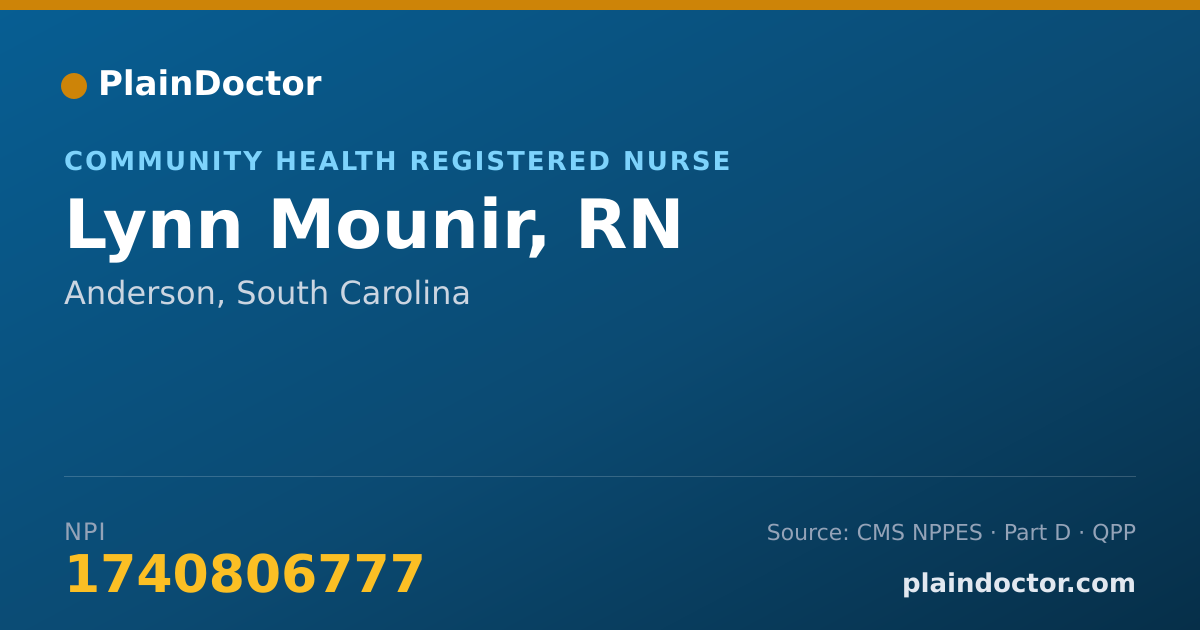 Shareable card for Lynn Mounir, RN - Community Health Registered Nurse, Anderson, SC