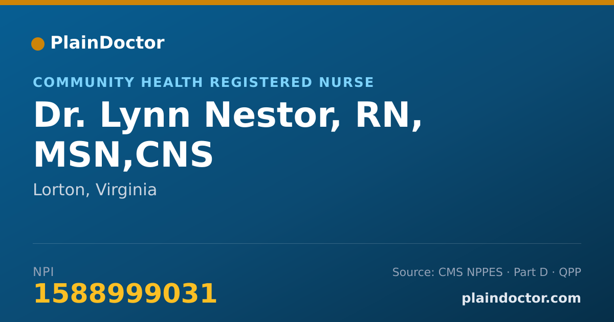 Shareable card for Lynn Nestor, RN, MSN,CNS - Community Health Registered Nurse, Lorton, VA