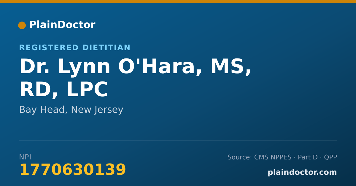Shareable card for Lynn O'Hara, MS, RD, LPC - Registered Dietitian, Bay Head, NJ