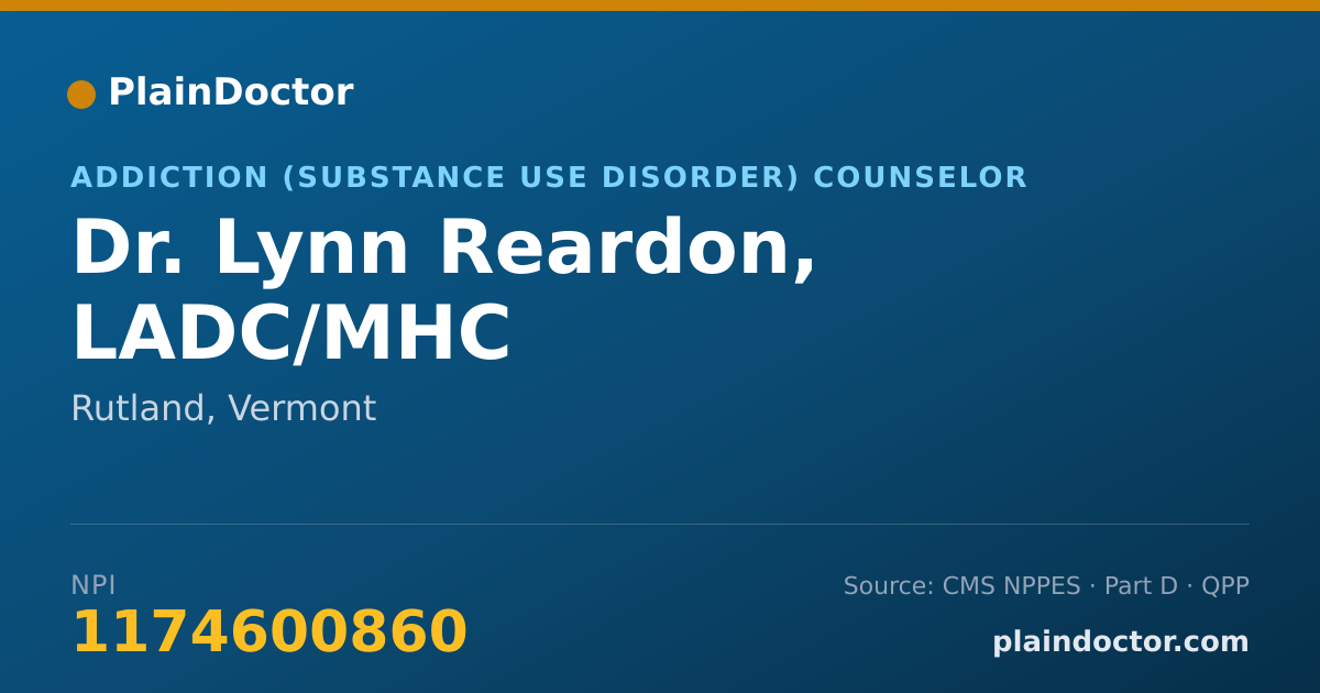 Shareable card for Lynn Reardon, LADC/MHC - Addiction (Substance Use Disorder) Counselor, Rutland, VT