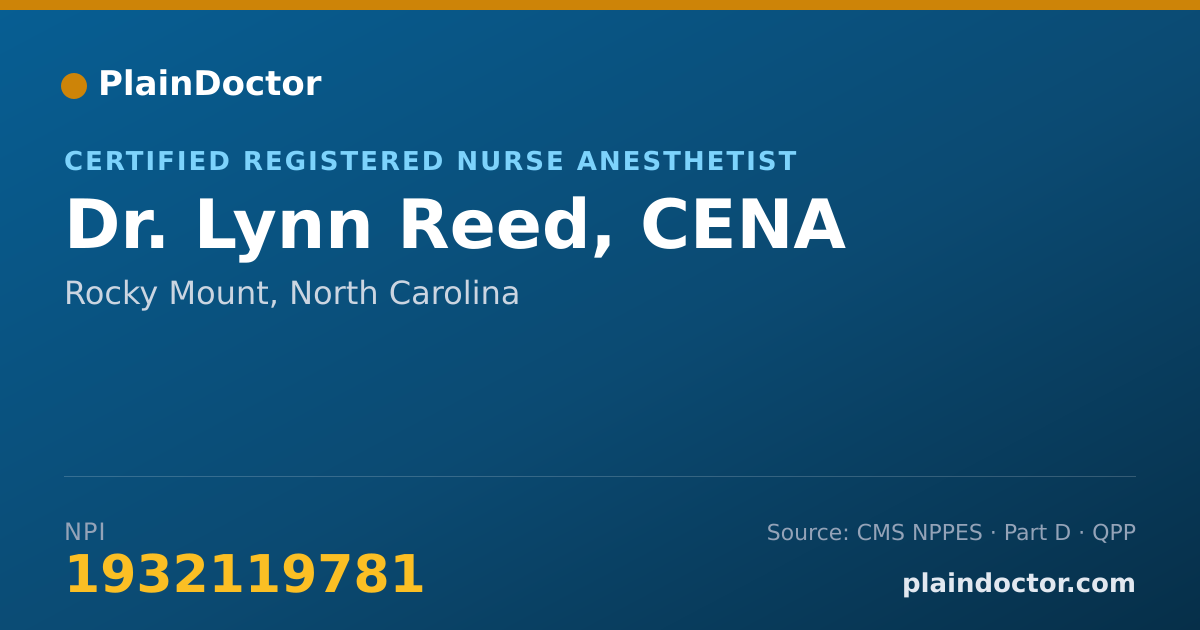 Shareable card for Lynn Reed, CENA - Certified Registered Nurse Anesthetist, Rocky Mount, NC