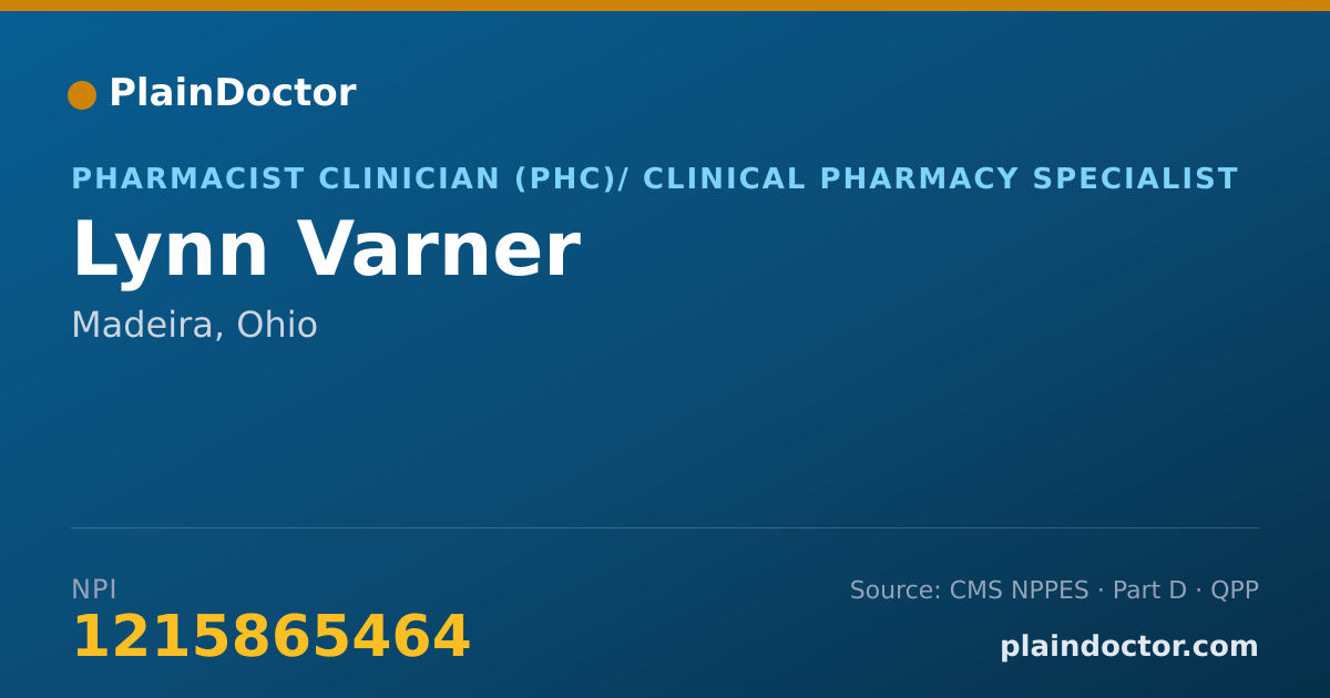 Shareable card for Lynn Varner - Pharmacist Clinician (PhC)/ Clinical Pharmacy Specialist, Madeira, OH