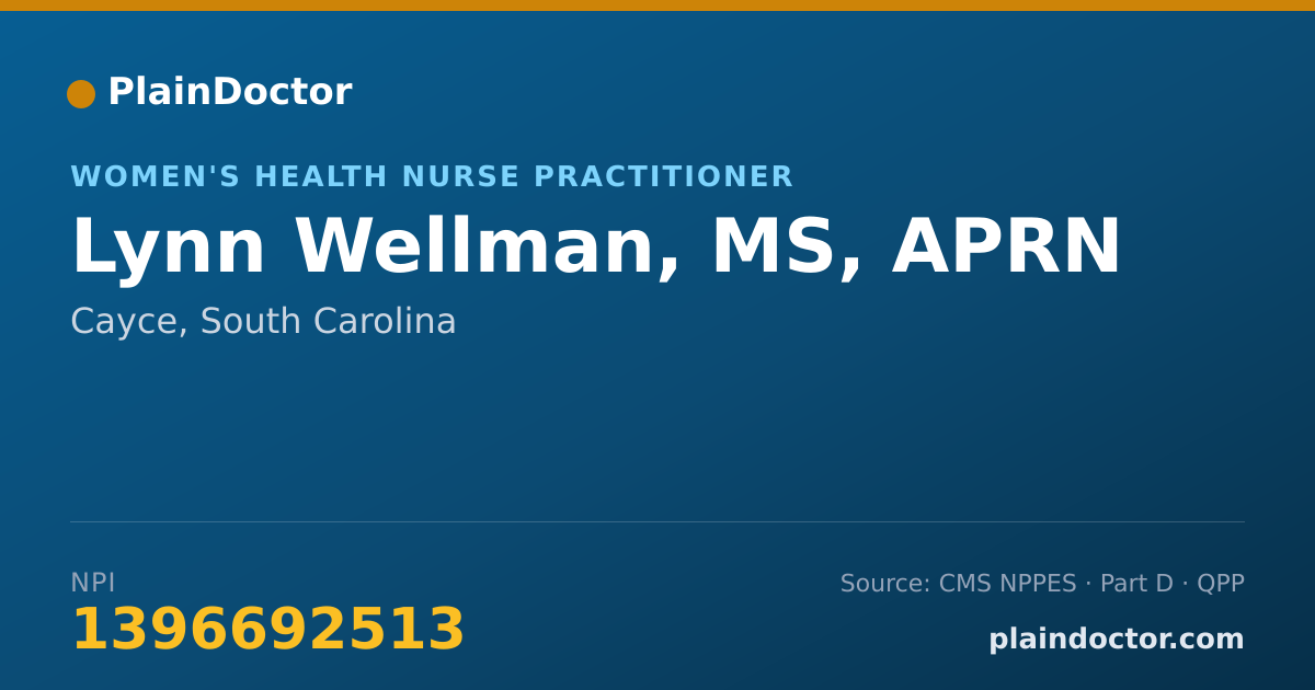 Shareable card for Lynn Wellman, MS, APRN - Women's Health Nurse Practitioner, Cayce, SC