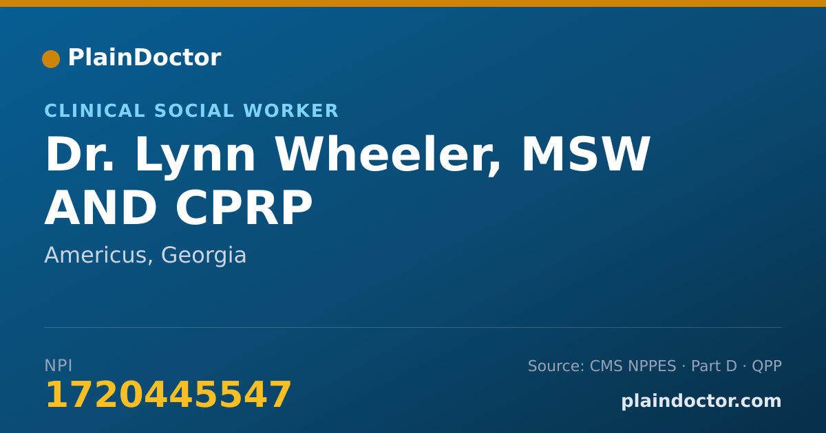 Shareable card for Lynn Wheeler, MSW AND CPRP - Clinical Social Worker, Americus, GA