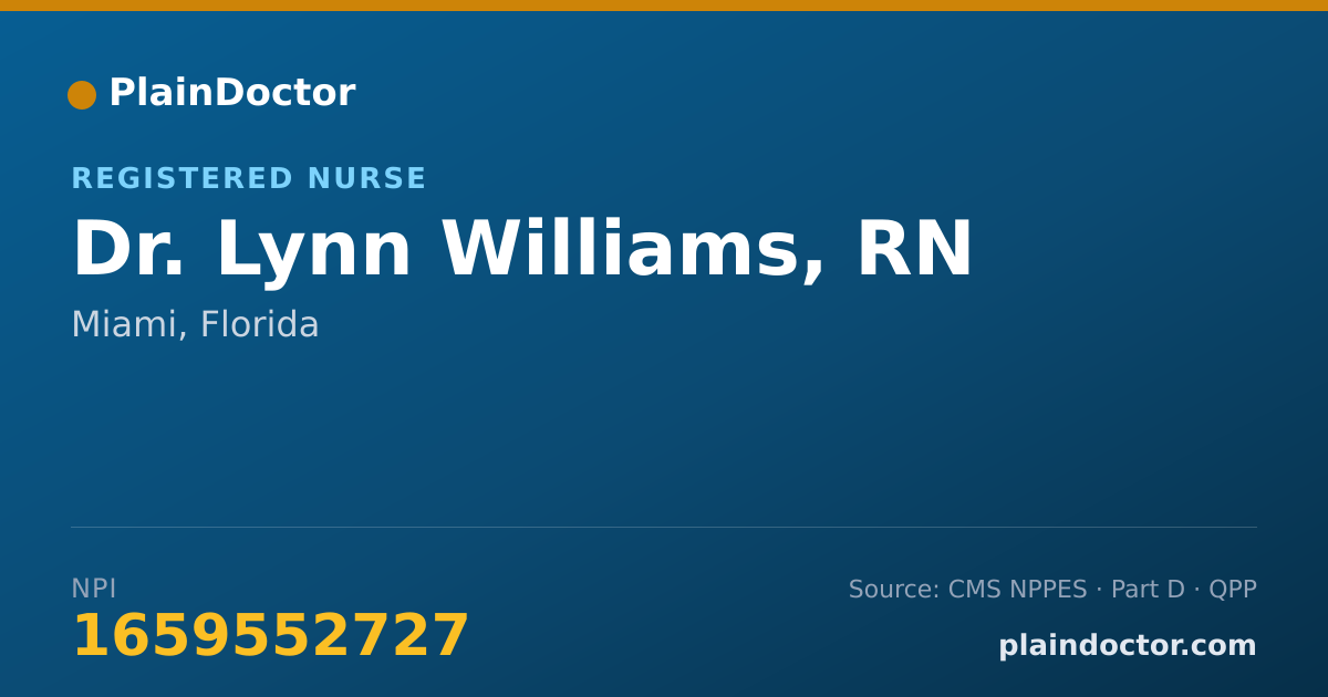 Shareable card for Lynn Williams, RN - Registered Nurse, Miami, FL