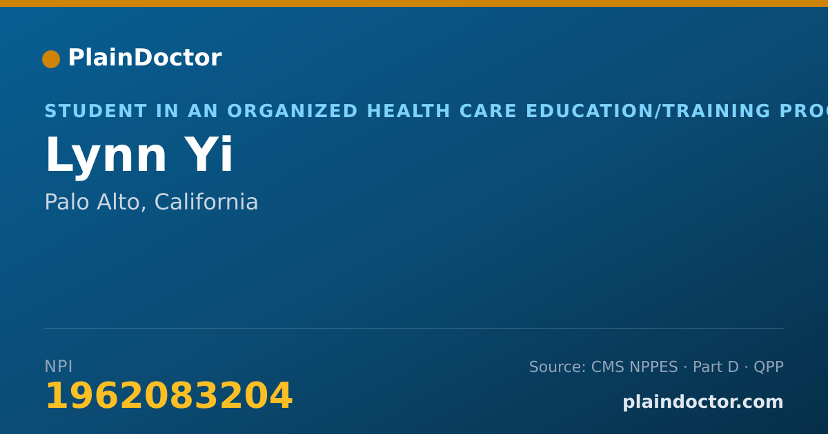 Shareable card for Lynn Yi - Student in an Organized Health Care Education/Training Program, Palo Alto, CA