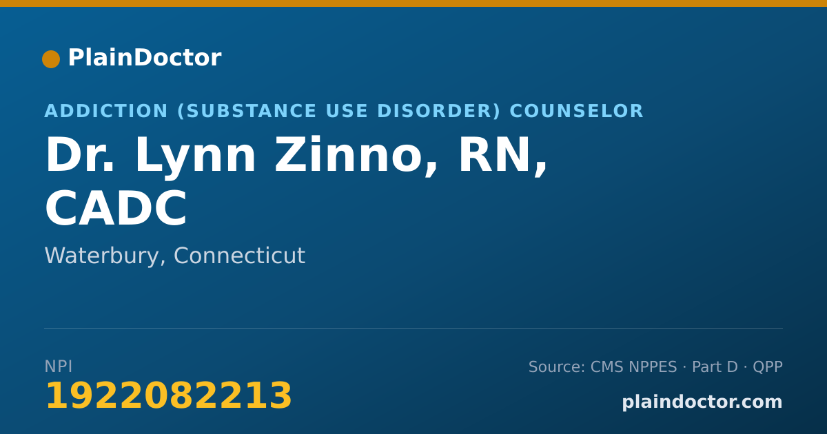 Shareable card for Lynn Zinno, RN, CADC - Addiction (Substance Use Disorder) Counselor, Waterbury, CT