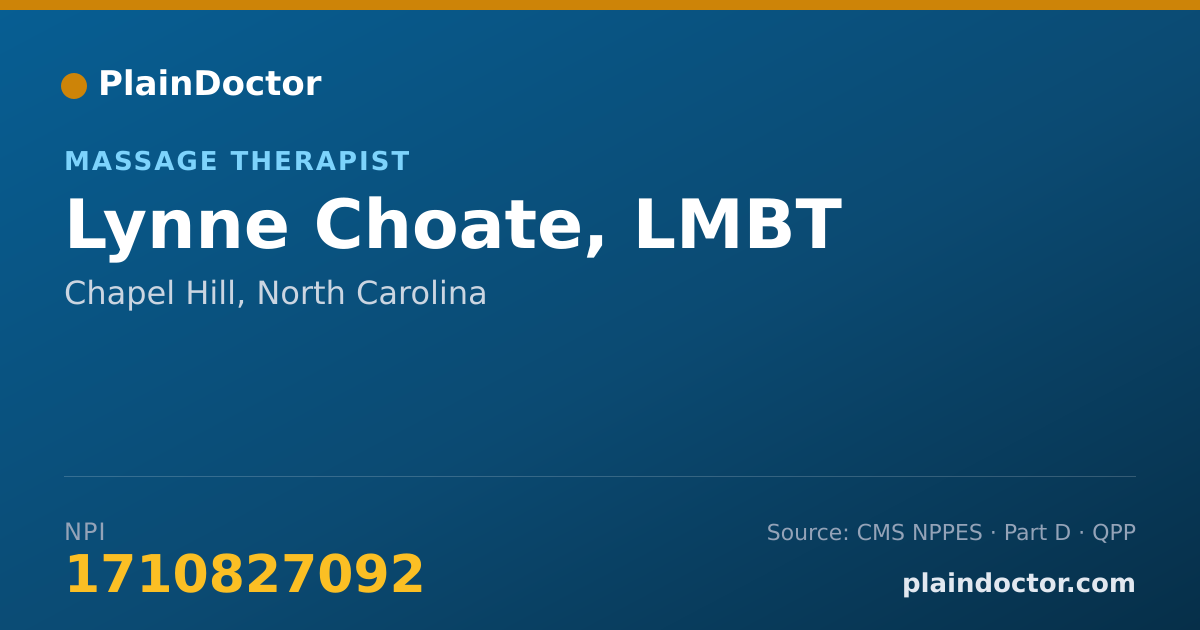 Shareable card for Lynne Choate, LMBT - Massage Therapist, Chapel Hill, NC