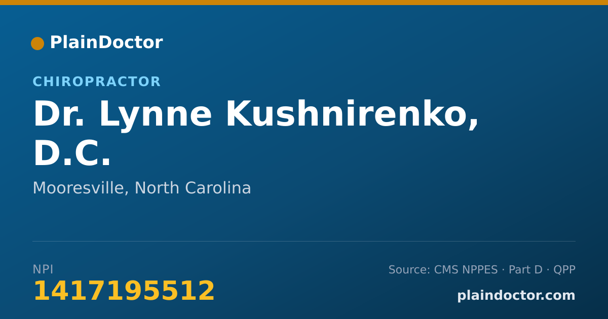 Shareable card for Lynne Kushnirenko, D.C. - Chiropractor, Mooresville, NC