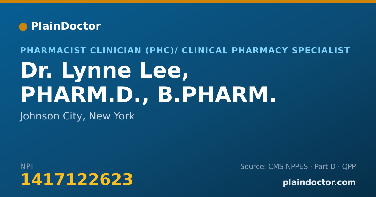 Shareable card for Lynne Lee, PHARM.D., B.PHARM. - Pharmacist Clinician (PhC)/ Clinical Pharmacy Specialist, Johnson City, NY