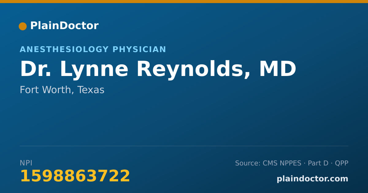 Shareable card for Lynne Reynolds, MD - Anesthesiology Physician, Fort Worth, TX