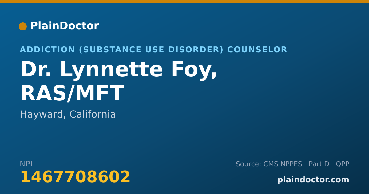 Shareable card for Lynnette Foy, RAS/MFT - Addiction (Substance Use Disorder) Counselor, Hayward, CA