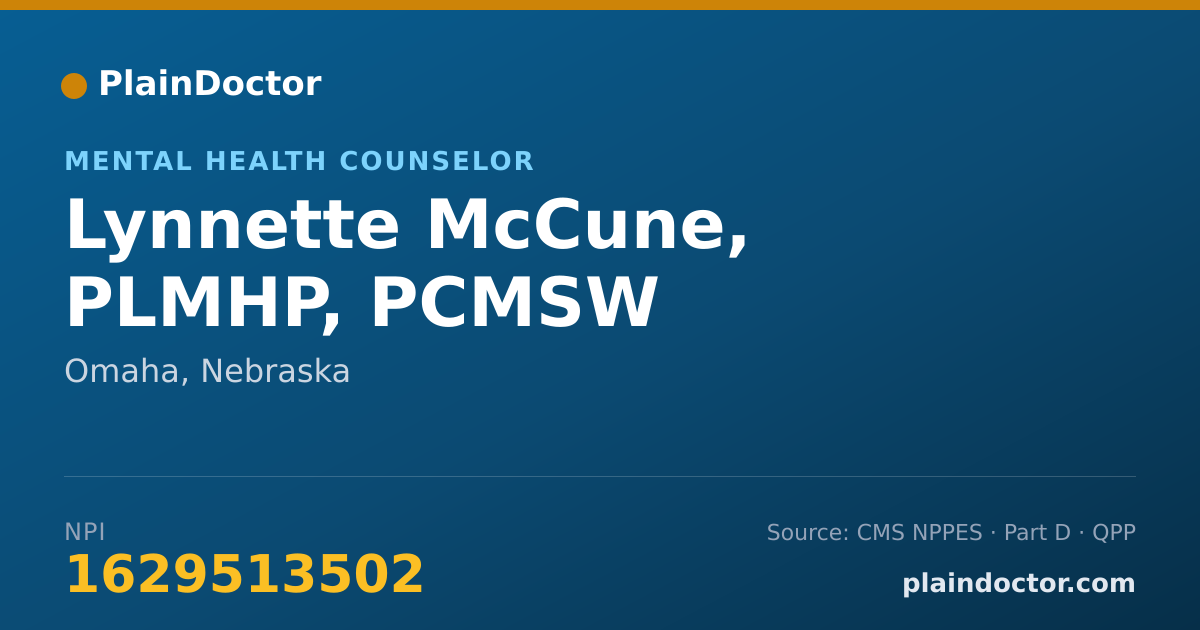 Shareable card for Lynnette McCune, PLMHP, PCMSW - Mental Health Counselor, Omaha, NE