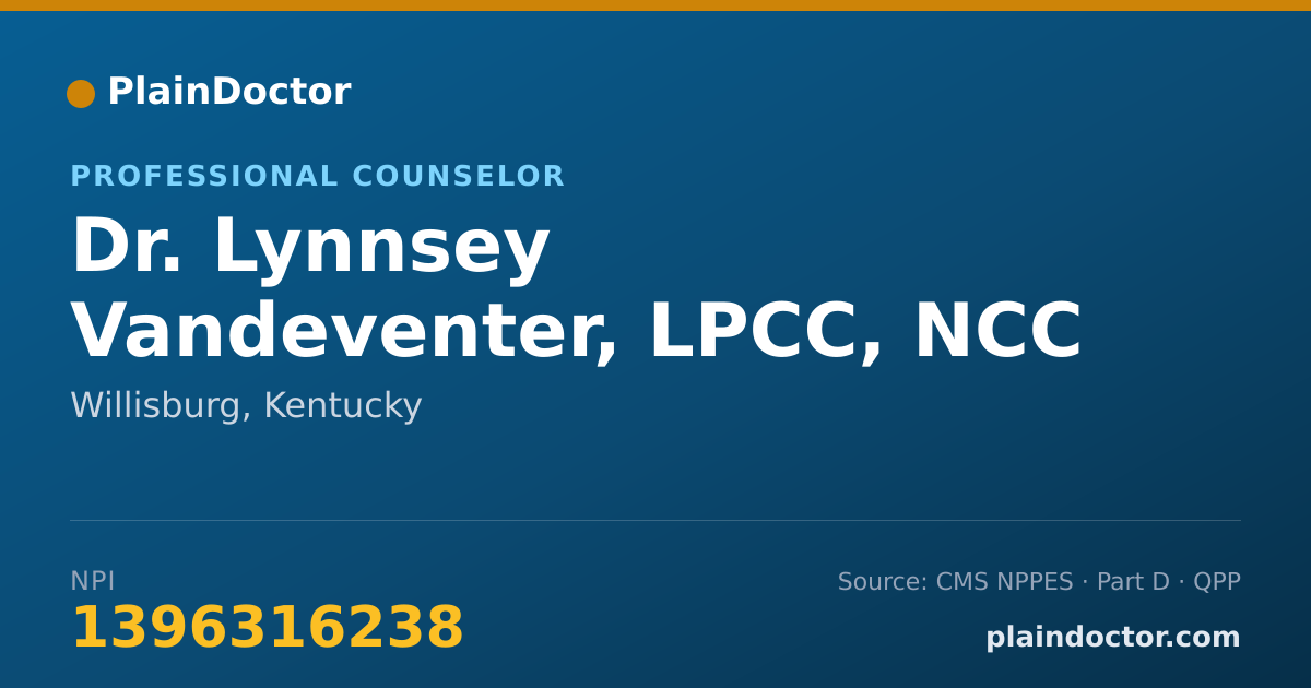 Shareable card for Lynnsey Vandeventer, LPCC, NCC - Professional Counselor, Willisburg, KY