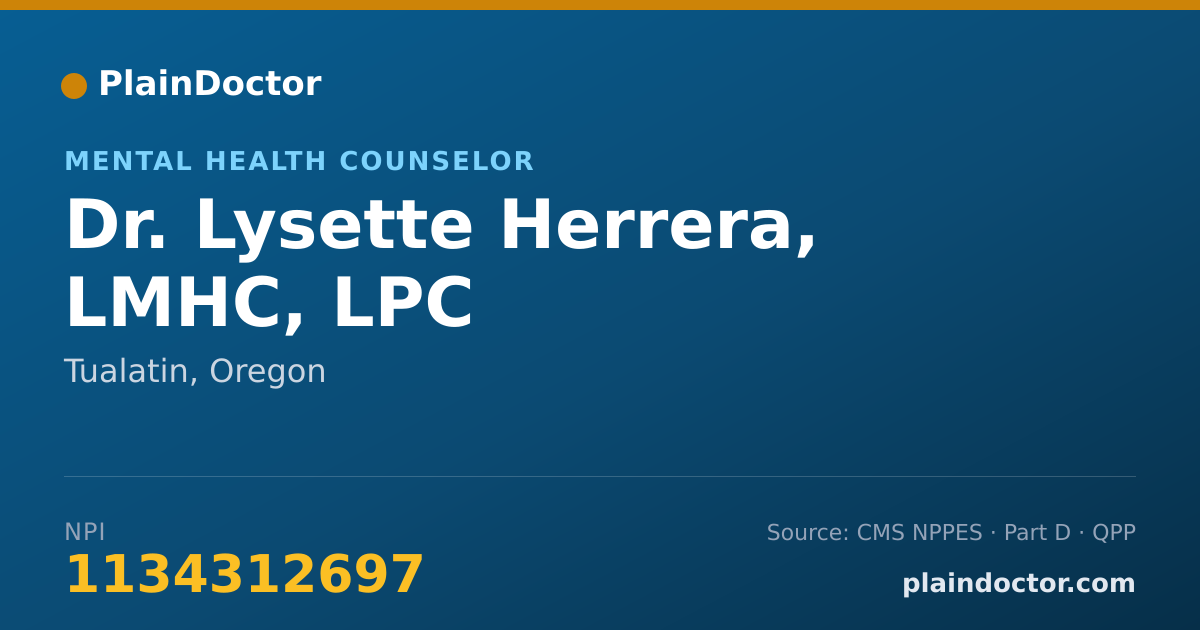 Shareable card for Lysette Herrera, LMHC, LPC - Mental Health Counselor, Tualatin, OR