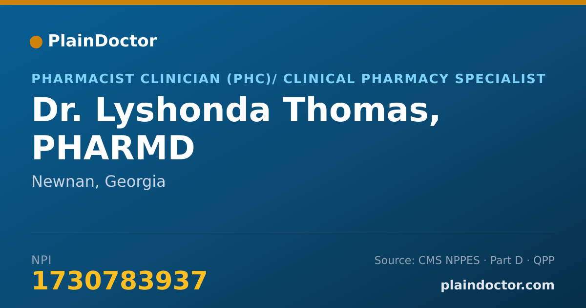 Shareable card for Lyshonda Thomas, PHARMD - Pharmacist Clinician (PhC)/ Clinical Pharmacy Specialist, Newnan, GA