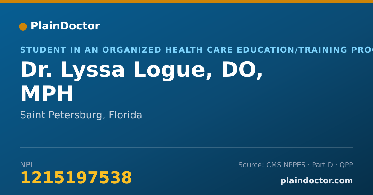 Shareable card for Lyssa Logue, DO, MPH - Student in an Organized Health Care Education/Training Program, Saint Petersburg, FL