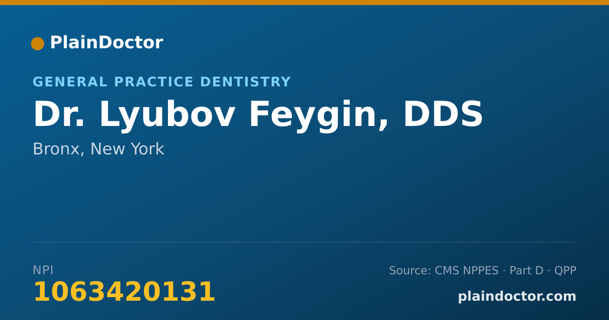 Shareable card for Lyubov Feygin, DDS - General Practice Dentistry, Bronx, NY
