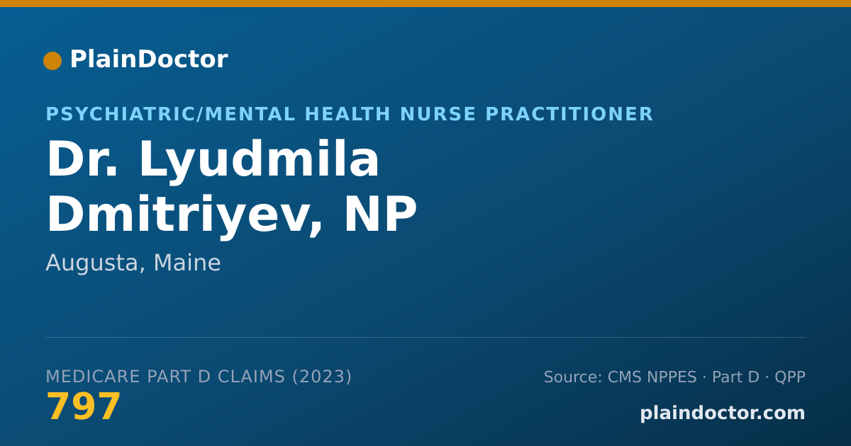 Shareable card for Lyudmila Dmitriyev, NP - Psychiatric/Mental Health Nurse Practitioner, Augusta, ME