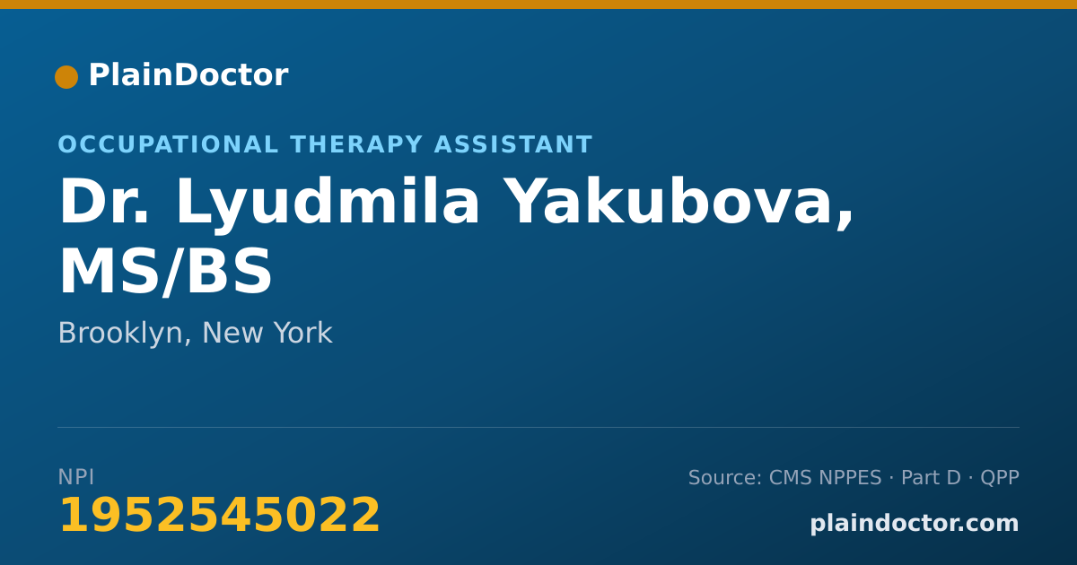 Shareable card for Lyudmila Yakubova, MS/BS - Occupational Therapy Assistant, Brooklyn, NY