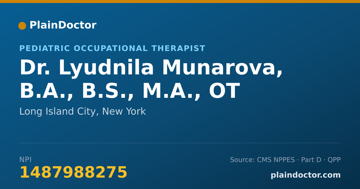 Shareable card for Lyudnila Munarova, B.A., B.S., M.A., OT - Pediatric Occupational Therapist, Long Island City, NY