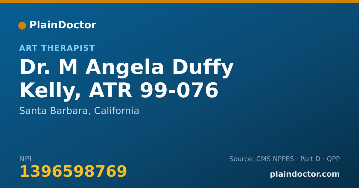 Shareable card for M Angela Duffy Kelly, ATR 99-076 - Art Therapist, Santa Barbara, CA