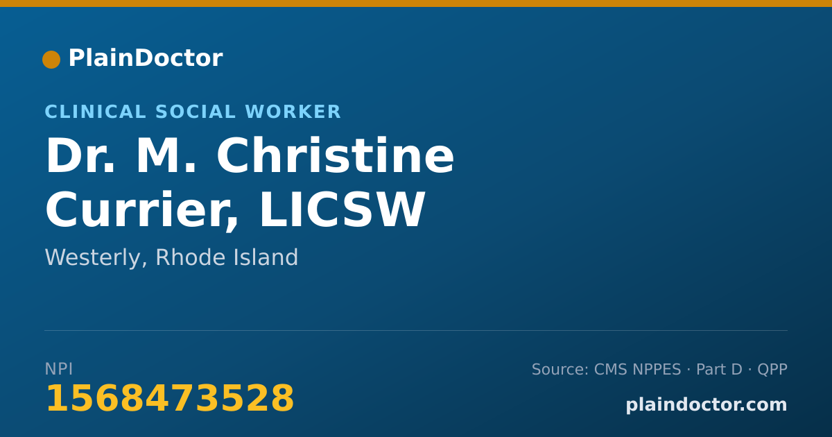 Shareable card for M. Christine Currier, LICSW - Clinical Social Worker, Westerly, RI