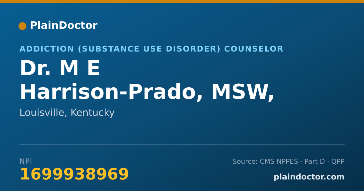 Shareable card for M E Harrison-Prado, MSW, LCSW, CADC - Addiction (Substance Use Disorder) Counselor, Louisville, KY