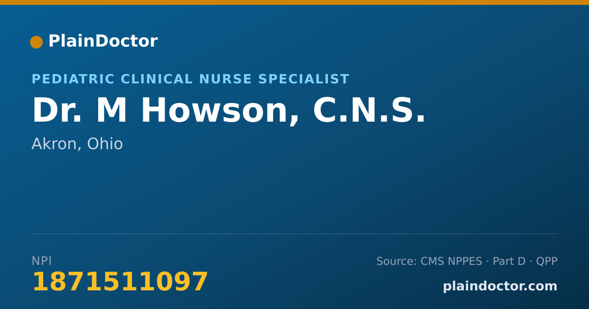 Shareable card for M Howson, C.N.S. - Pediatric Clinical Nurse Specialist, Akron, OH