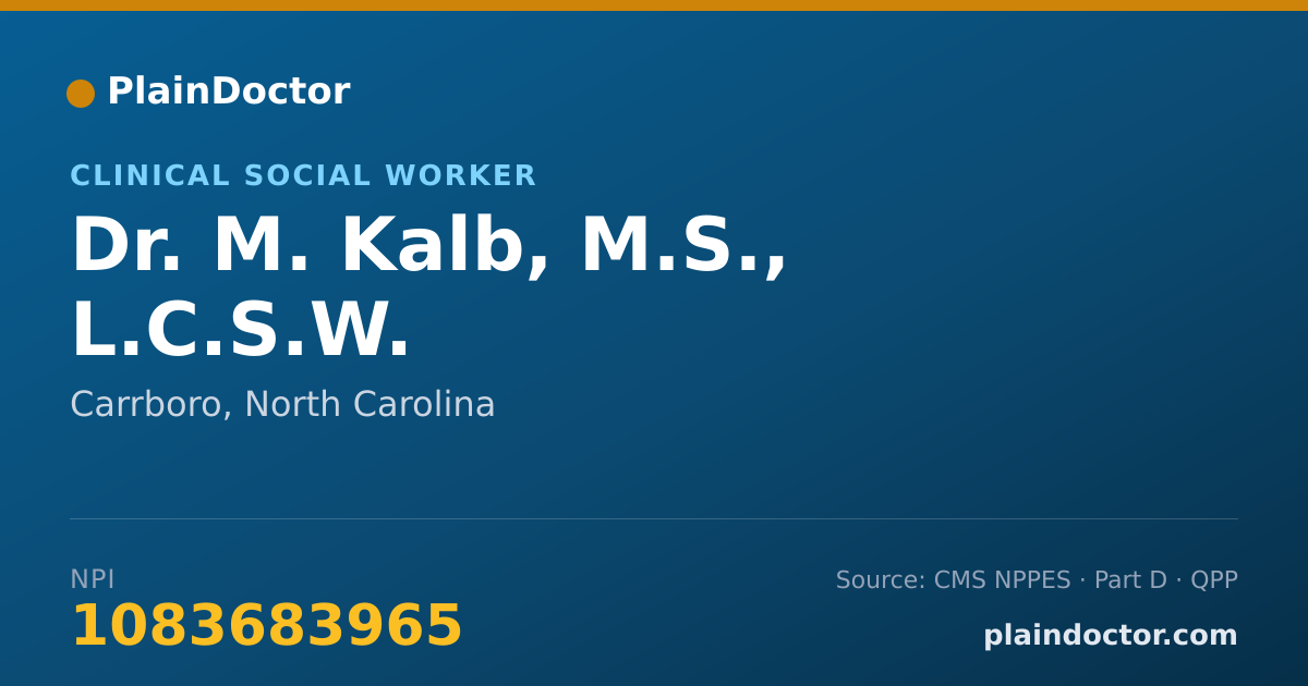 Shareable card for M. Kalb, M.S., L.C.S.W. - Clinical Social Worker, Carrboro, NC