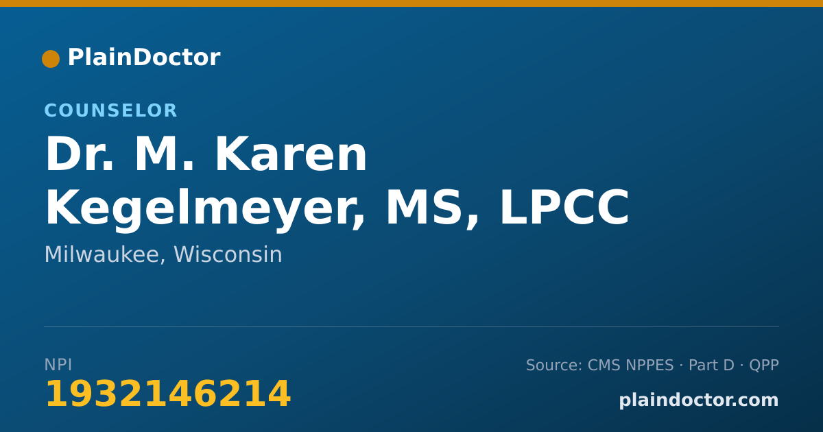 Shareable card for M. Karen Kegelmeyer, MS, LPCC AND LPC - Counselor, Milwaukee, WI