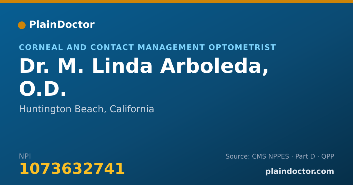 Shareable card for M. Linda Arboleda, O.D. - Corneal and Contact Management Optometrist, Huntington Beach, CA