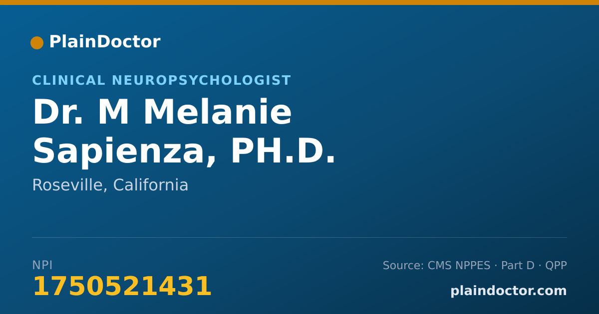 Shareable card for M Melanie Sapienza, PH.D. - Clinical Neuropsychologist, Roseville, CA