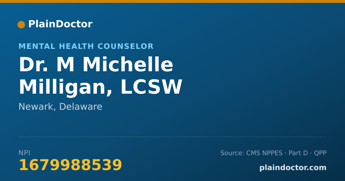 Shareable card for M Michelle Milligan, LCSW - Mental Health Counselor, Newark, DE
