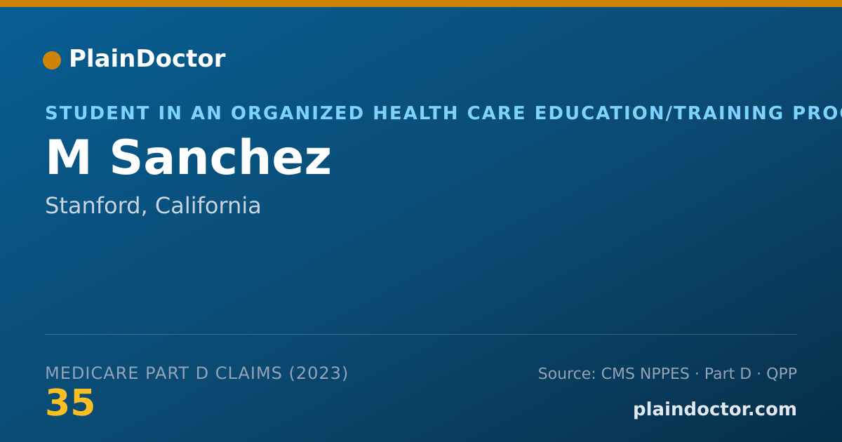 Shareable card for M Sanchez - Student in an Organized Health Care Education/Training Program, Stanford, CA