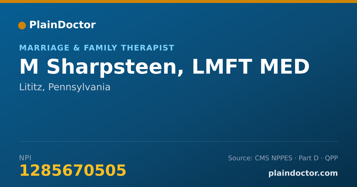 Shareable card for M Sharpsteen, LMFT MED - Marriage & Family Therapist, Lititz, PA
