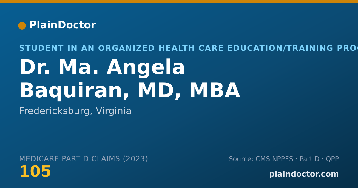 Shareable card for Ma. Angela Baquiran, MD, MBA - Student in an Organized Health Care Education/Training Program, Fredericksburg, VA