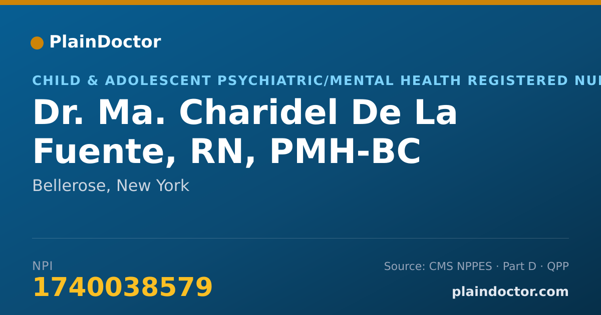 Shareable card for Ma. Charidel De La Fuente, RN, PMH-BC - Child & Adolescent Psychiatric/Mental Health Registered Nurse, Bellerose, NY