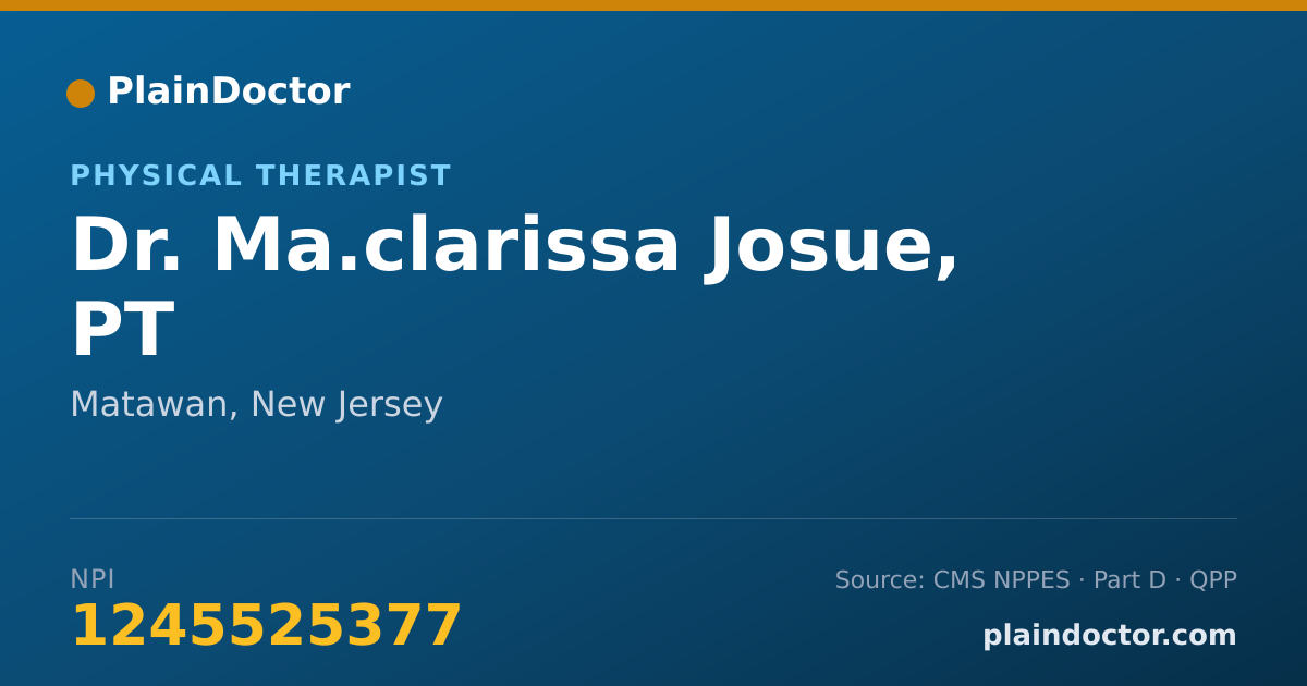 Shareable card for Ma.clarissa Josue, PT - Physical Therapist, Matawan, NJ
