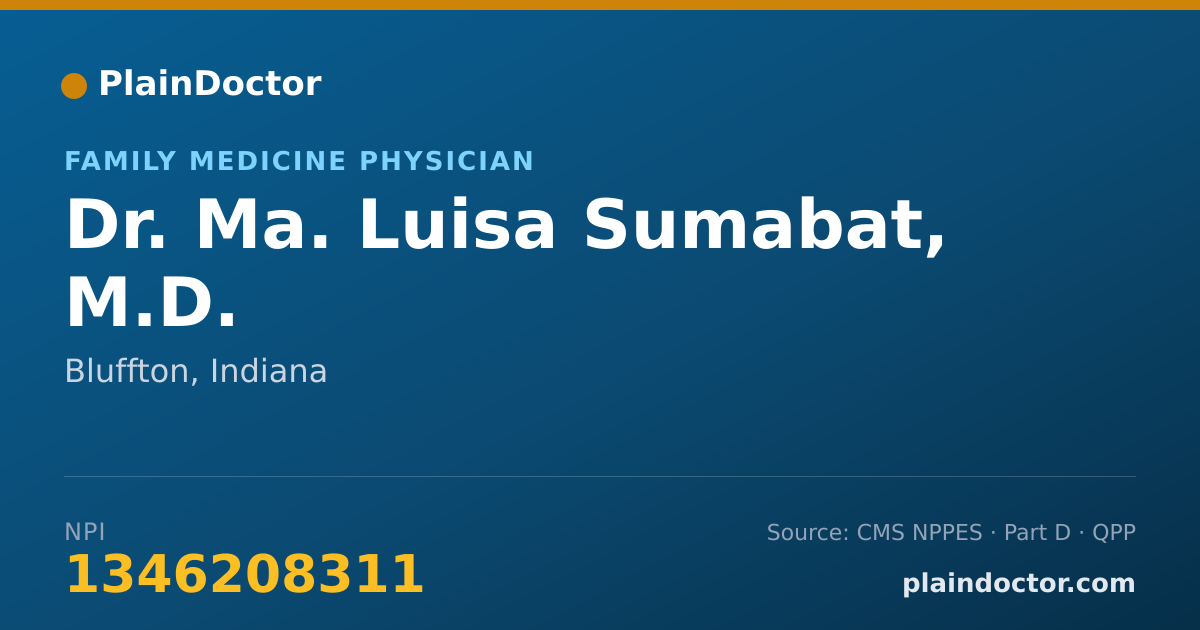 Shareable card for Ma. Luisa Sumabat, M.D. - Family Medicine Physician, Bluffton, IN